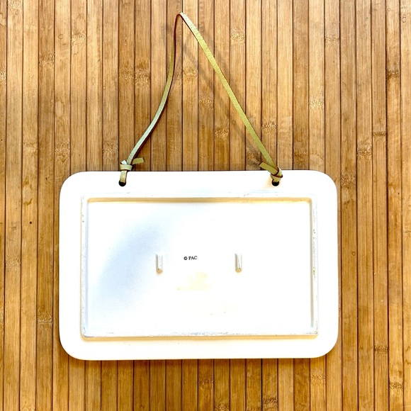 Inviting Ceramic Door Hanger "WELCOME"  with leather strap - Cream, Green & Pink - Picture 2 of 4